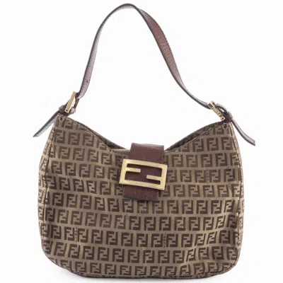 Pre-owned Fendi Zucca Brown Canvas Leather Shoulder Bag ()