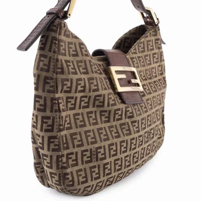 Pre-owned Fendi Zucca Brown Canvas Leather Shoulder Bag ()