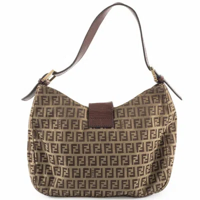 Pre-owned Fendi Zucca Brown Canvas Leather Shoulder Bag ()