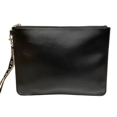 Pre-owned Givenchy Black White Leather Canvas Clutch Bag Pouch () In Multi