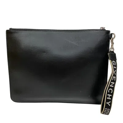 Pre-owned Givenchy Black White Leather Canvas Clutch Bag Pouch () In Multi