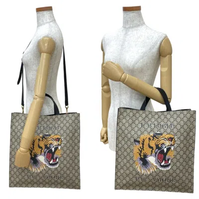 Pre-owned Gucci Beige Black Brown Pvc Leather Handbag Shoulder Bag Tote Bag () In Multi