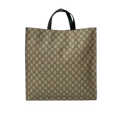 Pre-owned Gucci Beige Black Brown Pvc Leather Handbag Shoulder Bag Tote Bag () In Multi