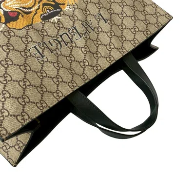 Pre-owned Gucci Beige Black Brown Pvc Leather Handbag Shoulder Bag Tote Bag () In Multi