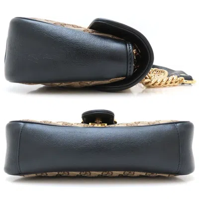 Pre-owned Gucci Beige Black Gg Canvas Leather Shoulder Bag () In Multi