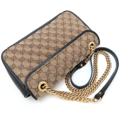 Pre-owned Gucci Beige Black Gg Canvas Leather Shoulder Bag () In Multi