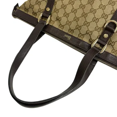 Pre-owned Gucci Beige Brown Canvas Leather Tote Bag () In Multi