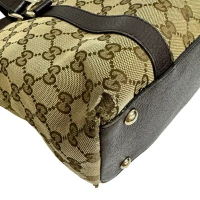 Pre-owned Gucci Beige Brown Canvas Leather Tote Bag () In Multi