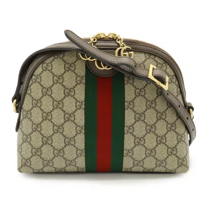 Pre-owned Gucci Beige Brown Green Red Color Gg Supreme Leather Pochette Shoulder Bag ()