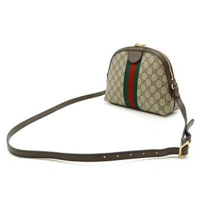 Pre-owned Gucci Beige Brown Green Red Color Gg Supreme Leather Pochette Shoulder Bag ()