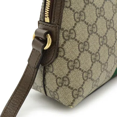 Pre-owned Gucci Beige Brown Green Red Color Gg Supreme Leather Pochette Shoulder Bag ()
