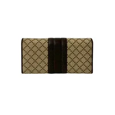 Pre-owned Gucci Beige Brown Leather Canvas Long Wallet (bi-fold) () In Multi