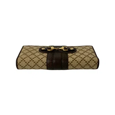 Pre-owned Gucci Beige Brown Leather Canvas Long Wallet (bi-fold) () In Multi