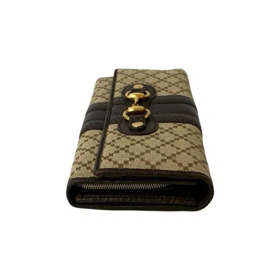 Pre-owned Gucci Beige Brown Leather Canvas Long Wallet (bi-fold) () In Multi
