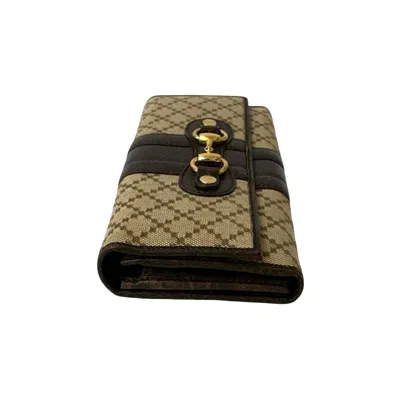 Pre-owned Gucci Beige Brown Leather Canvas Long Wallet (bi-fold) () In Multi