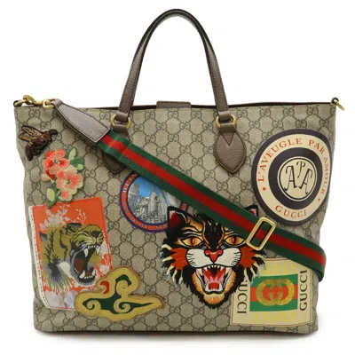 Pre-owned Gucci Beige Brown Multi-color Gg Supreme Leather Shoulder Bag Tote Bag ()