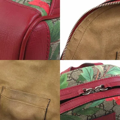 Pre-owned Gucci Beige Brown Multi-color Red Color Gg Supreme Canvas Leather Backpack ()