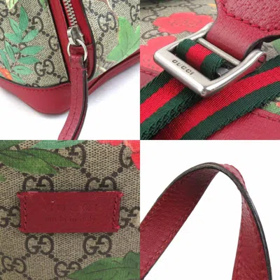 Pre-owned Gucci Beige Brown Multi-color Red Color Gg Supreme Canvas Leather Backpack ()