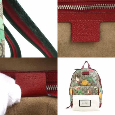 Pre-owned Gucci Beige Brown Multi-color Red Color Gg Supreme Canvas Leather Backpack ()
