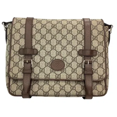 Pre-owned Gucci Beige Dark Brown Pvc Leather Messenger Bag Shoulder Bag () In Multi