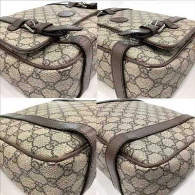 Pre-owned Gucci Beige Dark Brown Pvc Leather Messenger Bag Shoulder Bag () In Multi