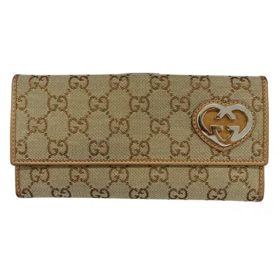 Pre-owned Gucci Beige Gg Canvas Long Bill Wallet (bi-fold) () In Sand