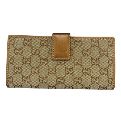 Pre-owned Gucci Beige Gg Canvas Long Bill Wallet (bi-fold) () In Sand