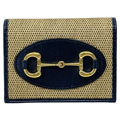 Pre-owned Gucci Beige Navy Canvas Leather Wallet (bi-fold) () In Multi