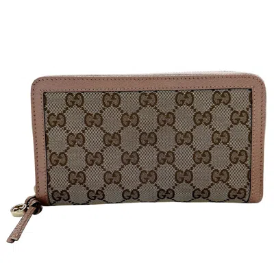Pre-owned Gucci Beige Pink Gg Canvas Long Wallet (bi-fold) () In Multi