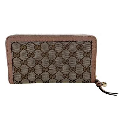 Pre-owned Gucci Beige Pink Gg Canvas Long Wallet (bi-fold) () In Multi