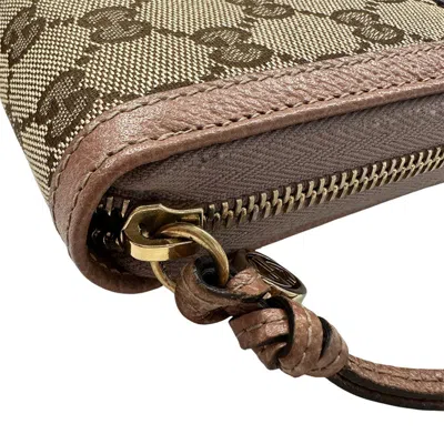 Pre-owned Gucci Beige Pink Gg Canvas Long Wallet (bi-fold) () In Multi