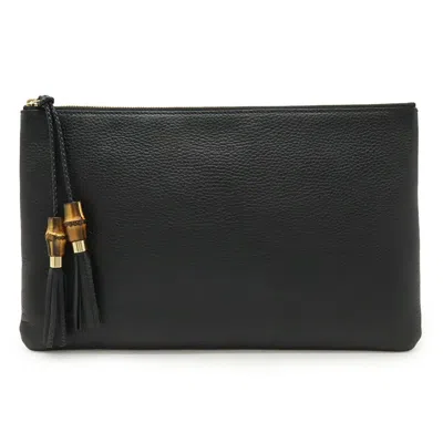 Pre-owned Gucci Black Bamboo Leather Clutch Bag ()