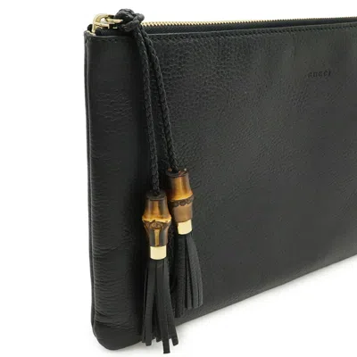 Pre-owned Gucci Black Bamboo Leather Clutch Bag ()