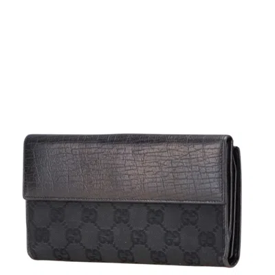 Pre-owned Gucci Black Canvas Leather Long Wallet (bi-fold) ()