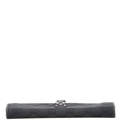 Pre-owned Gucci Black Canvas Leather Long Wallet (bi-fold) ()