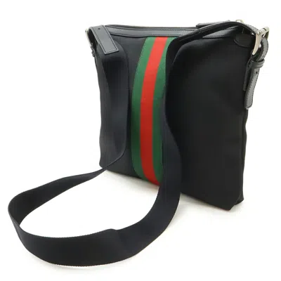 Pre-owned Gucci Black Green Red Color Canvas Leather Shoulder Bag () In Multi