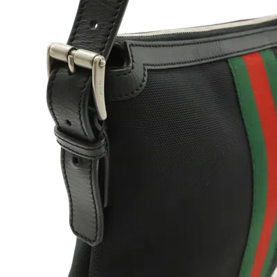Pre-owned Gucci Black Green Red Color Canvas Leather Shoulder Bag () In Multi