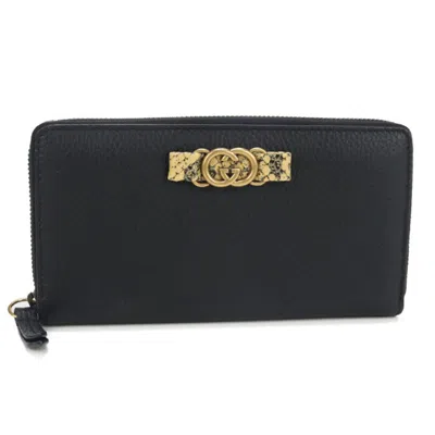 Pre-owned Gucci Black Leather Long Wallet (bi-fold) ()