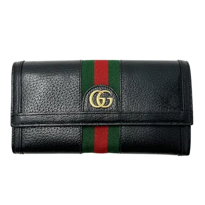 Pre-owned Gucci Black Leather Long Wallet (bi-fold) ()