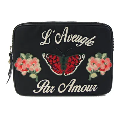 Pre-owned Gucci Black Nylon Canvas Leather Clutch Bag ()