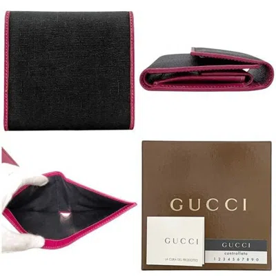 Pre-owned Gucci Black Pink Pvc Leather Wallet (tri-fold) () In Multi