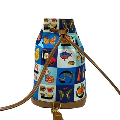 Pre-owned Gucci Blue Brown Leather Canvas Backpack Shoulder Bag () In Multi