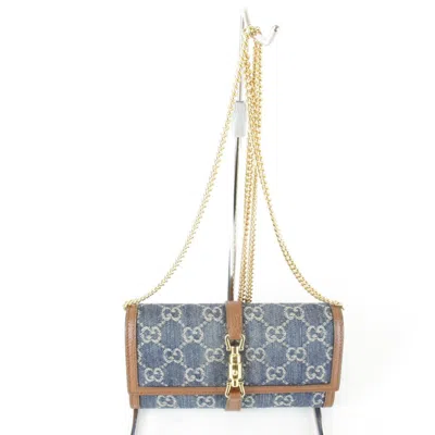 Pre-owned Gucci Blue Gg Canvas Chain/shoulder Wallet ()
