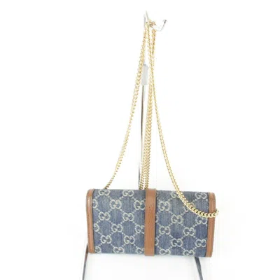 Pre-owned Gucci Blue Gg Canvas Chain/shoulder Wallet ()