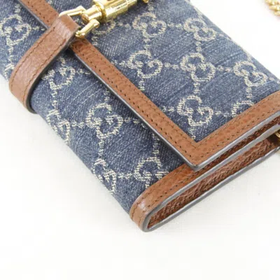 Pre-owned Gucci Blue Gg Canvas Chain/shoulder Wallet ()