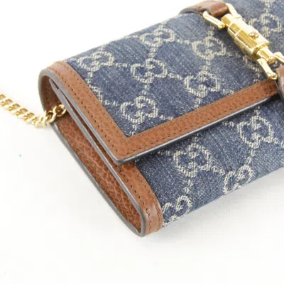 Pre-owned Gucci Blue Gg Canvas Chain/shoulder Wallet ()