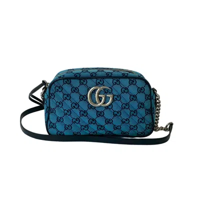 Pre-owned Gucci Blue Navy Canvas Leather Pochette Shoulder Bag ()