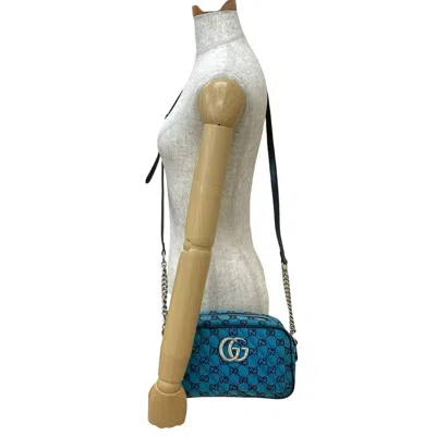 Pre-owned Gucci Blue Navy Canvas Leather Pochette Shoulder Bag ()