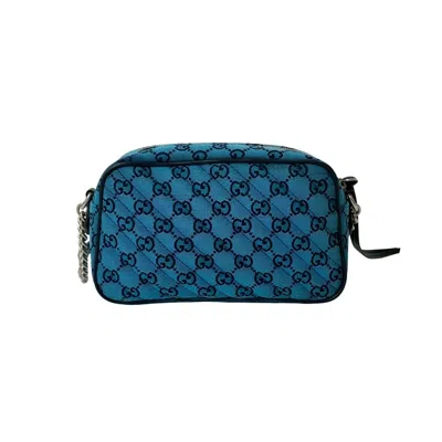 Pre-owned Gucci Blue Navy Canvas Leather Pochette Shoulder Bag ()