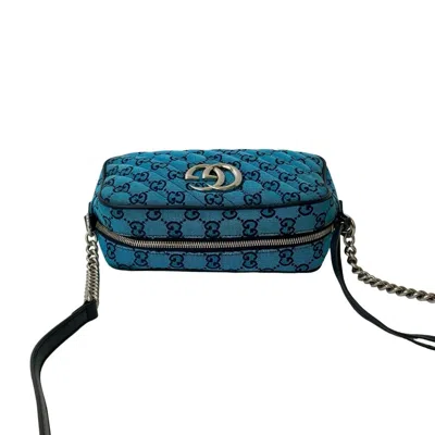 Pre-owned Gucci Blue Navy Canvas Leather Pochette Shoulder Bag ()